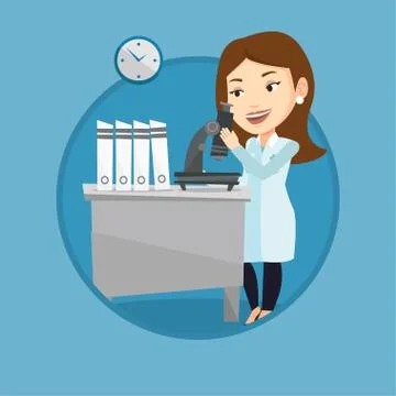Laboratory assistant with microscope 库存插图