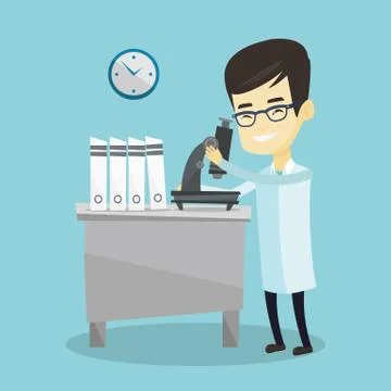 Laboratory assistant with microscope Stock Illustration