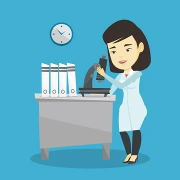 Laboratory assistant with microscope 库存插图