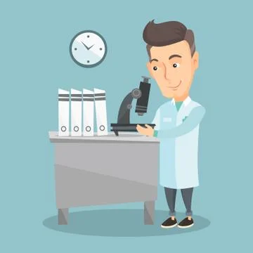 Laboratory assistant with microscope Illustrazione stock