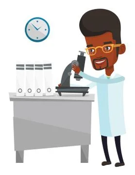 Laboratory assistant with microscope 库存插图