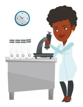 Laboratory assistant with microscope 库存插图