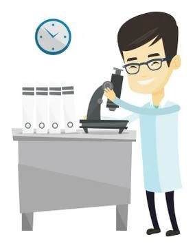 Laboratory assistant with microscope Stockillustratie