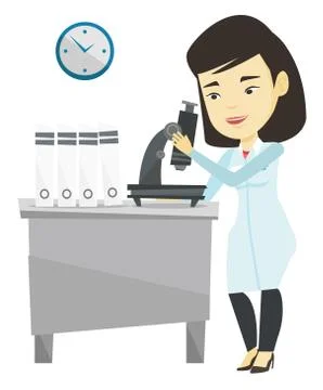Laboratory assistant with microscope 库存插图