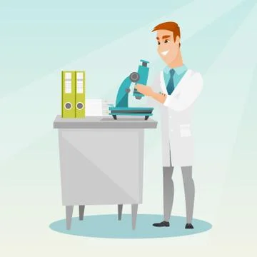 Laboratory assistant with a microscope 스톡 일러스트