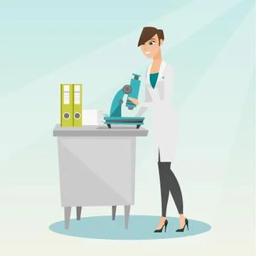 Laboratory assistant with a microscope Stockillustratie
