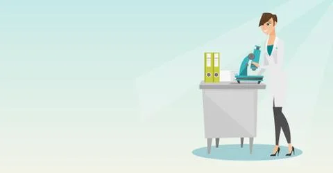 Laboratory assistant with a microscope. Stock Illustration