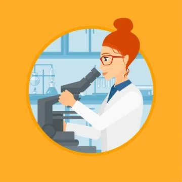 Laboratory assistant with microscope. イラスト素材