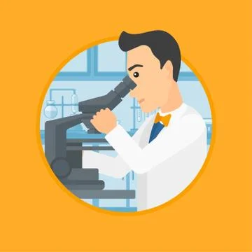 Laboratory assistant with microscope. Stock Illustration