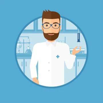 Laboratory assistant with syringe in lab. Stock Illustration