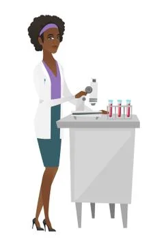Laboratory assistant working with microscope 库存插图