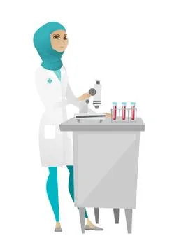 Laboratory assistant working with microscope. 库存插图
