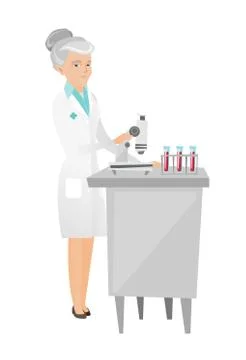 Laboratory assistant working with microscope. 스톡 일러스트