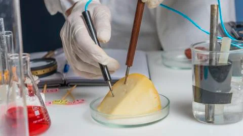Laboratory assistant at the workplace. Laboratory procedure for food safety,  Stock Photos