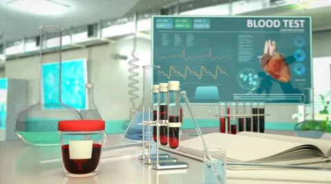 Laboratory blood sample test background, cg medical 3D illustration 스톡 일러스트