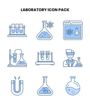 Laboratory Blue Vector Icons Pack Stock Illustration