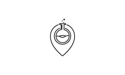 Laboratory bottle with pin map location logo symbol vector icon illustratio.. Illustrazione stock