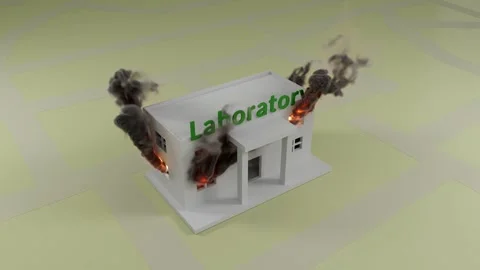 Laboratory Building On Fire With Intense Smoke Damage Stock Footage 336589268