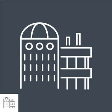 Laboratory Building related vector thin line icon. Ilustración de archivo