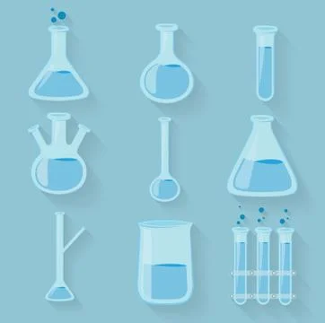 Laboratory chemical bottles glassware. Vector 스톡 일러스트