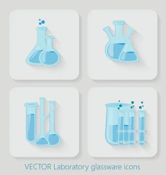 Laboratory chemical bottles glassware. Vector icons イラスト素材