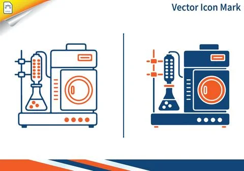 Laboratory chemical extraction machine vector line icon set. Ilustración de archivo