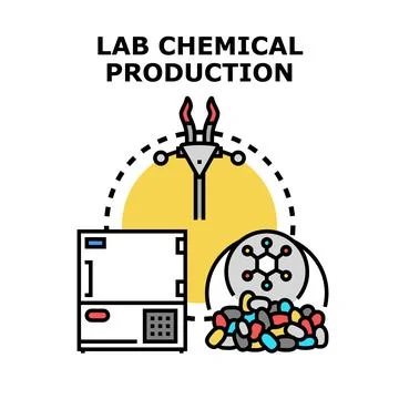 Laboratory chemical production process creating new molecules Stock Illustration