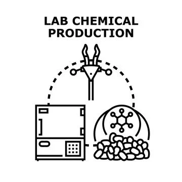 Laboratory chemical production process creating new molecules Illustrazione stock