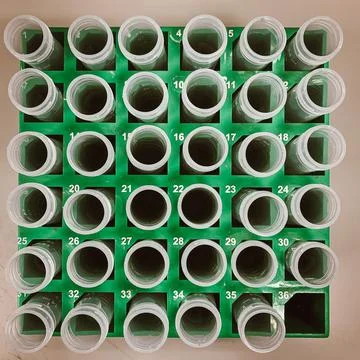 Laboratory, chemistry, analyzes, polypropylene (plastic) test tubes Stock Photos