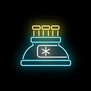 Laboratory cold storage container with glowing neon test tubes Illustrazione stock
