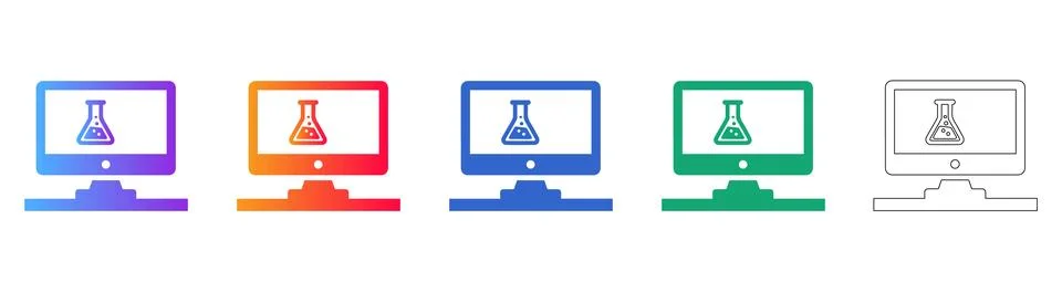 Laboratory Computer Analysis Icons Stock Illustration