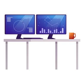 Laboratory computer monitors on the table, vector scientific desktop with 스톡 일러스트