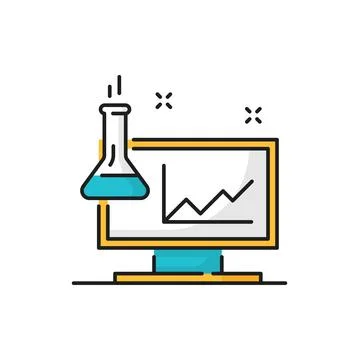 Laboratory computer screen with charts, glassware Stock Illustration
