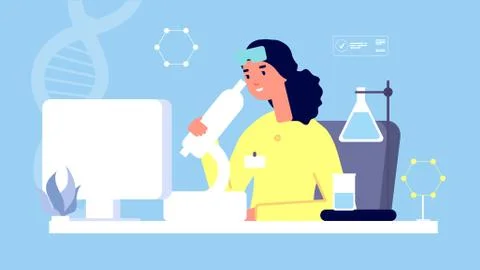 Laboratory concept. Sciensist with microscope vector illustration. Medicine 스톡 일러스트