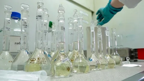 Laboratory, cones, reagents Stock Footage 75403671