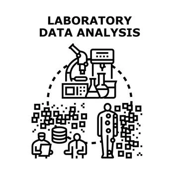 Laboratory data analysis process with scientific research and medical data Stock Illustration