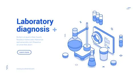 Laboratory diagnosis isometric web banner template. Medical research and scie Stock Illustration