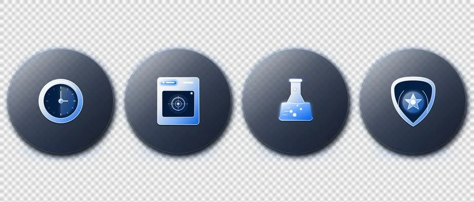 Laboratory Diagnostics Microscope DNA Icons Set with Glassmorphic 3D. Stock Illustration
