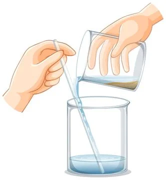 A laboratory equipment with hand using a beaker on white background 스톡 일러스트