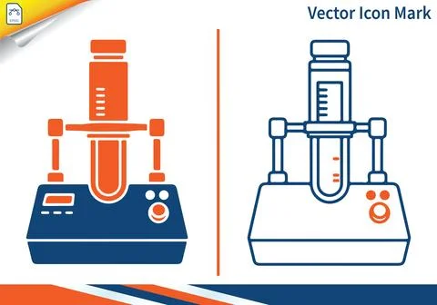 Laboratory equipment icon set solid and outline. Stock-Illustration