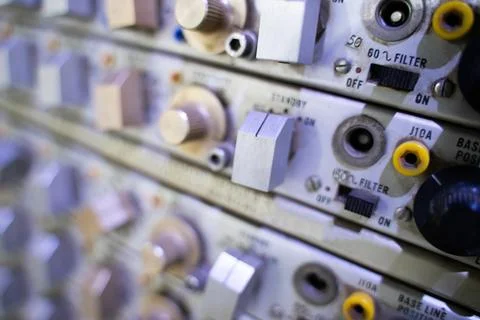 Laboratory equipment operating system control buttons Stock Photos