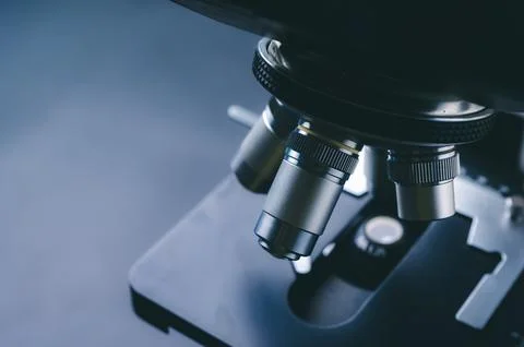 Laboratory equipment optical microscope, closeup of scientific microscope w.. Фото