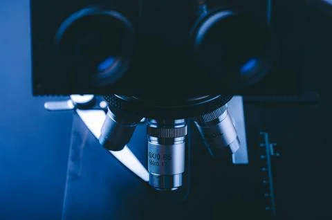 Laboratory equipment optical microscope, closeup of scientific microscope w.. Photos