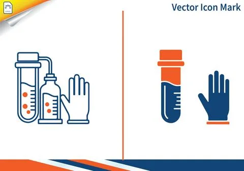 Laboratory equipment vector icon with test tubes and gloves. Stock Illustration