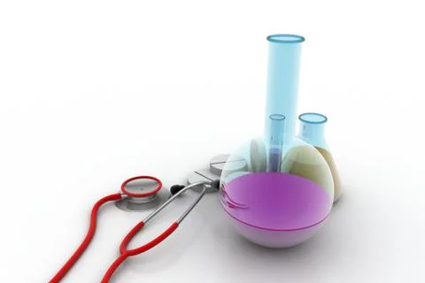 Laboratory equipments with stethoscope Free Stock Illustration