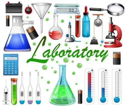 Laboratory equipments on white background 스톡 일러스트