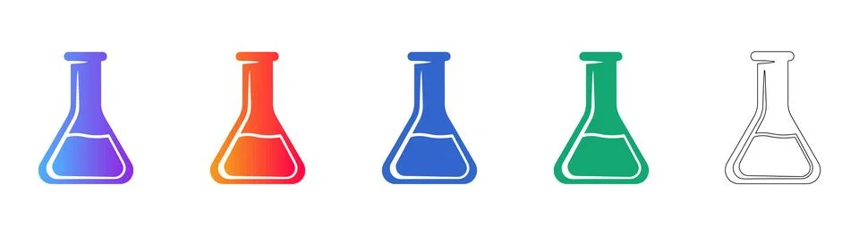Laboratory Erlenmeyer Flask Icon Set for Science 库存插图
