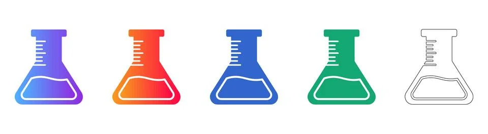 Laboratory Erlenmeyer Flask Icons in Gradient and Outline Stock Illustration