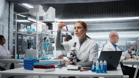 Laboratory expert analyzing batch of blood samples Stock Photos