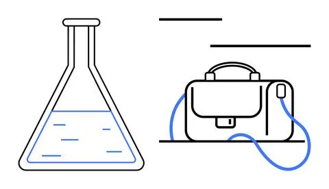 Laboratory Flask and Briefcase Highlighting Intersection of Science and Bus.. Illustrazione stock